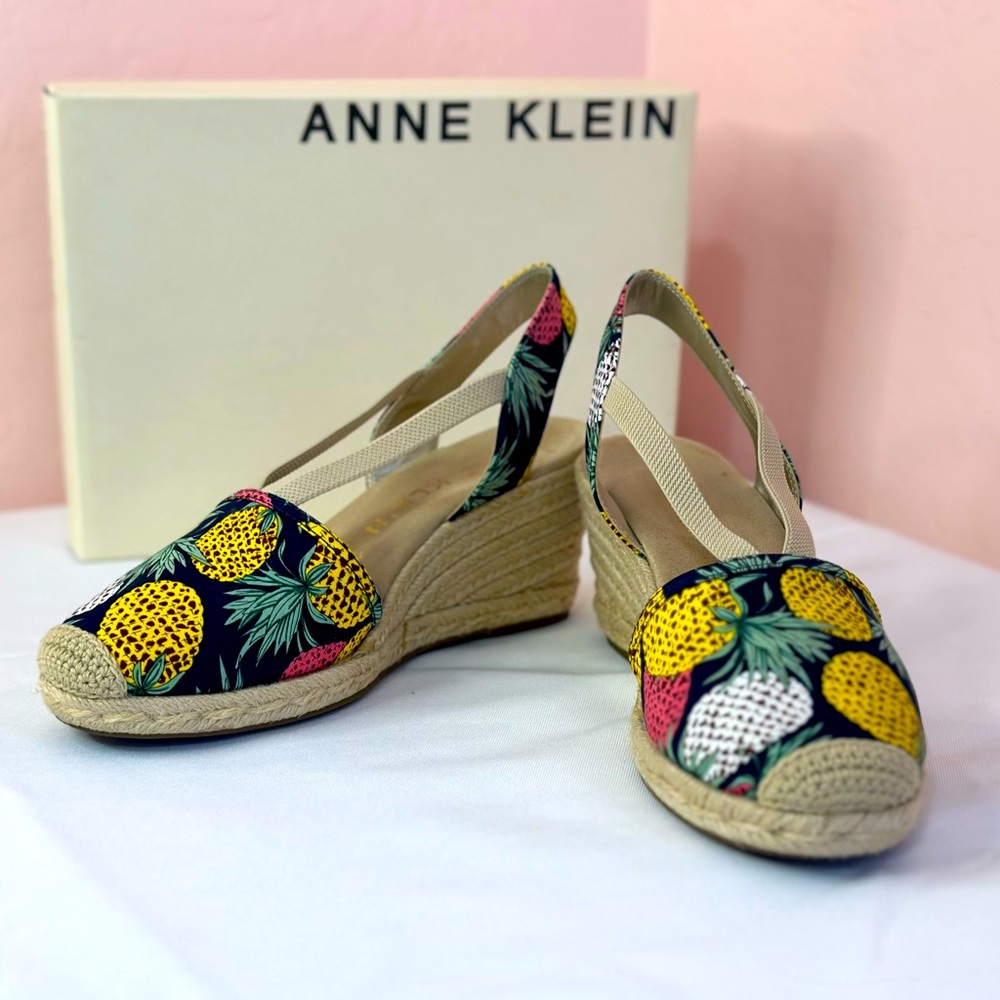 Anne Klein Espadrille Wedge Sandals- Navy